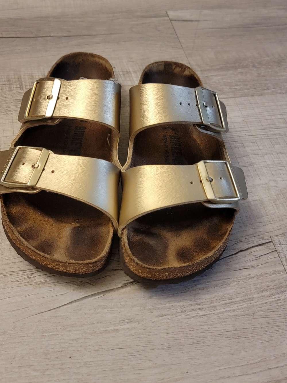 Birkenstock-Style Men's Gold Double-Buckle Slide Sandals
